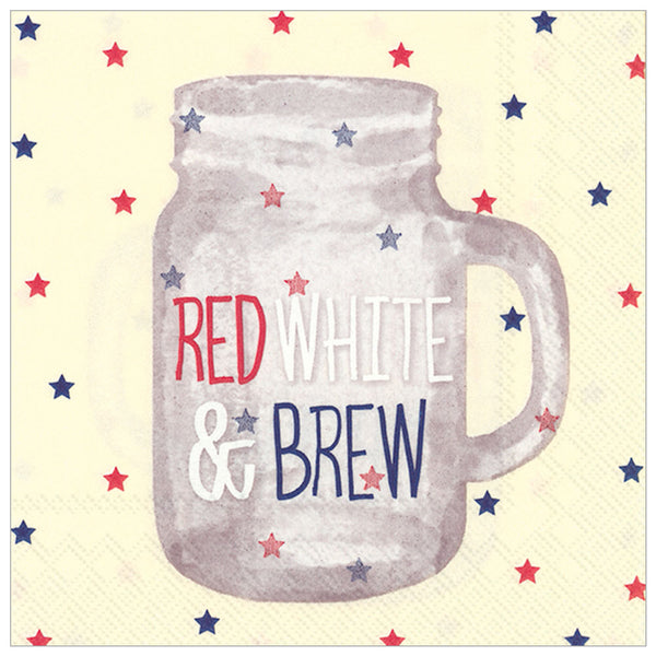 red white and brew cocktail napkins 5" x 5"