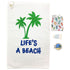 beach par 3: golf towel, clip-on tee bag, four golf tees and a bling hat clip ball marker