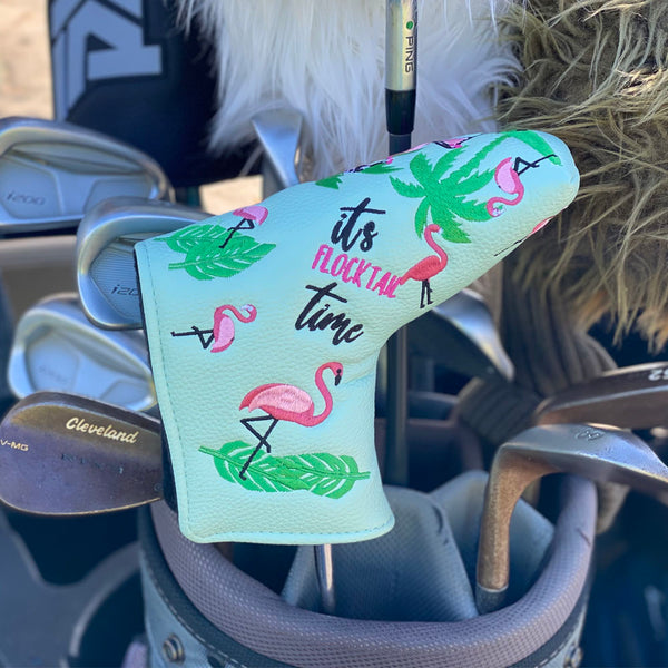 giggle golf it's flocktail time flamingos blade putter cover teal and pink