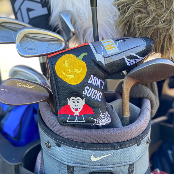 Giggle Golf Halloween Blade Putter Cover On A Golf Bag - Black Side