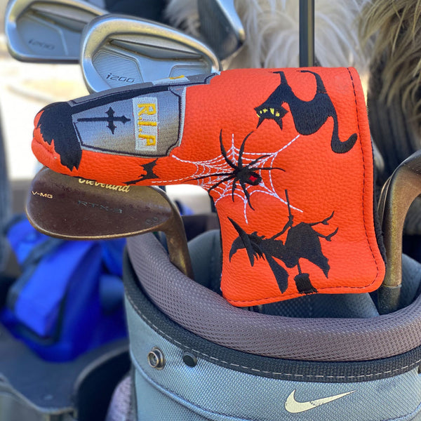 Giggle Golf Halloween Blade Putter Cover On A Golf Bag - Orange Side