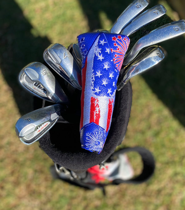 giggle golf usa blade on a putter in a golf bag