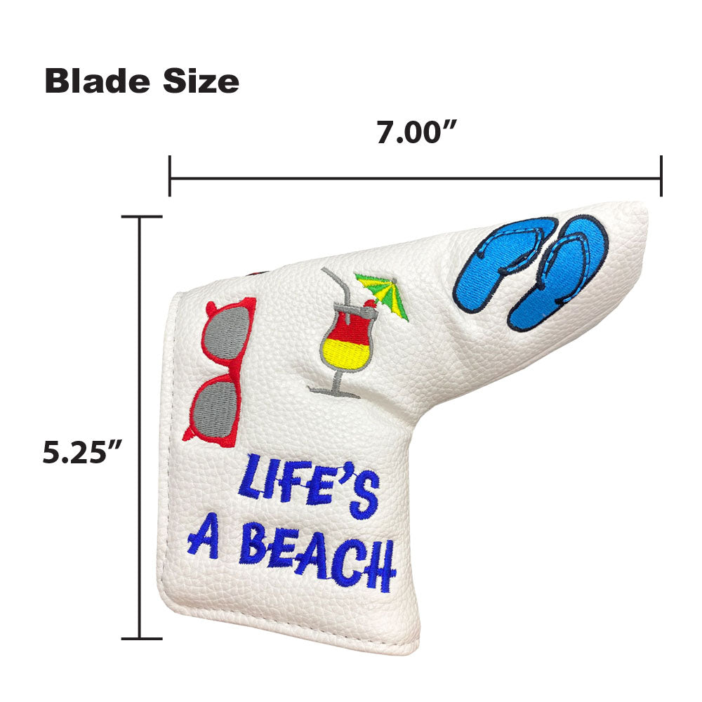 The Giggle Golf Life's A Beach blade putter cover is 7" x 5.25".