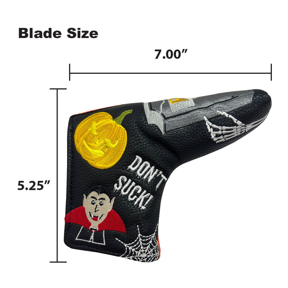 The Giggle Golf Halloween blade putter cover is 7" x 5.25".