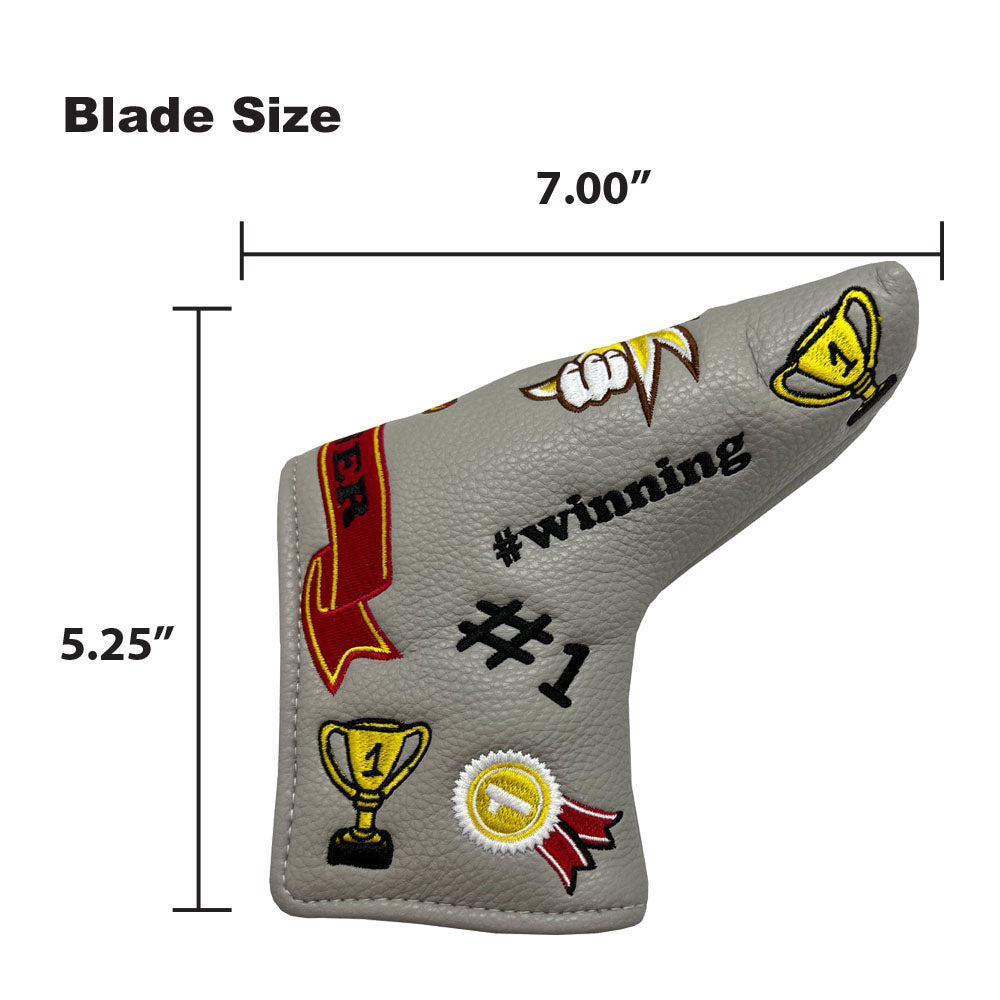 Giggle Golf Winner Winner Chicken Dinner blade putter cover is 7" by 5.25"