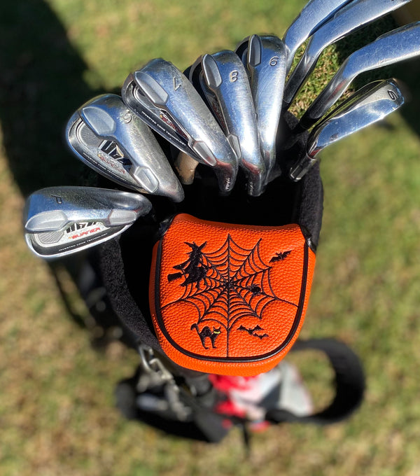 giggle golf halloween mallet on a putter in a golf bag