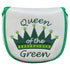 leather queen of the green mallet putter cover with rhinestones on the crown and a magnetic closure on the back