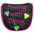 Swing With Bling black mallet putter cover for women with magnetic closure