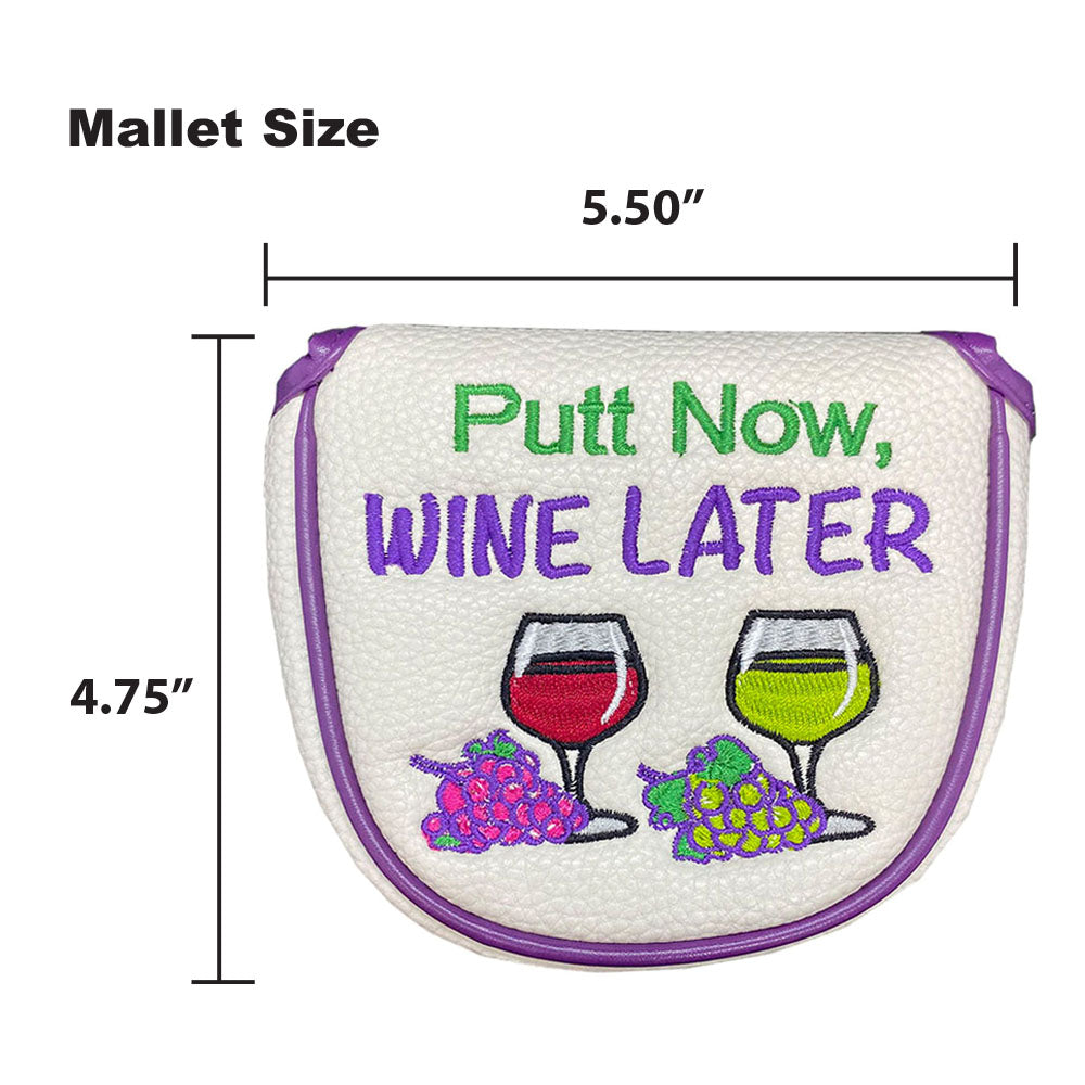 The Giggle Golf Putt Now Wine Later mallet putter cover is 4.75" x 5.50".