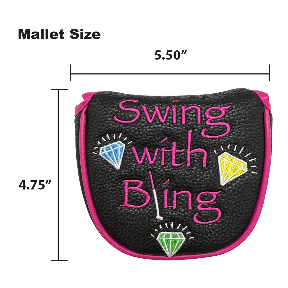 The Giggle Golf Swing With Bling mallet putter cover is 4.75" x 5.50".