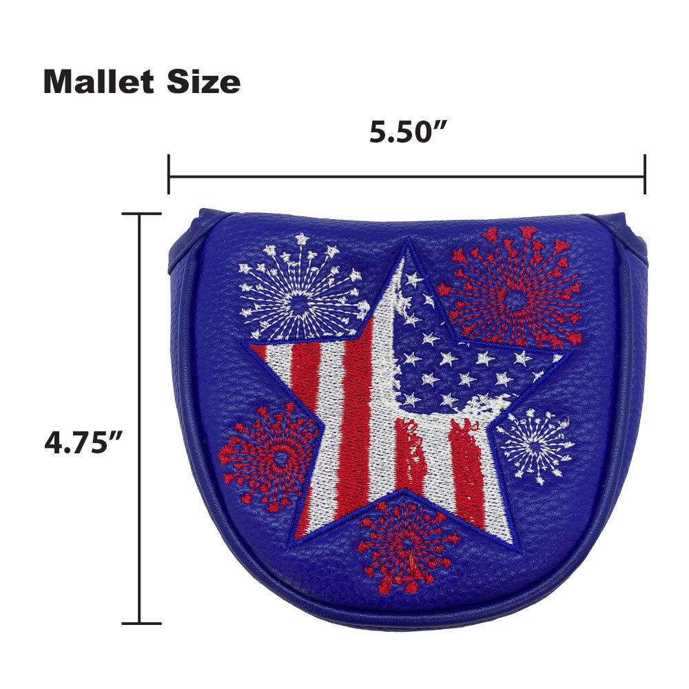 The Giggle Golf USA mallet putter cover is 4.75" x 5.50".