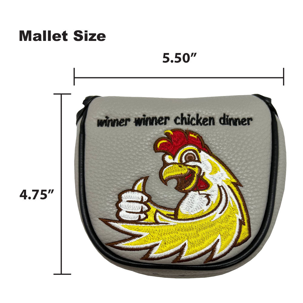 The Giggle Golf Winner Winner Chicken Dinner mallet putter cover is 4.75" x 5.50".