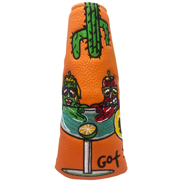 orange fiesta time leather blade putter cover with magnetic closure