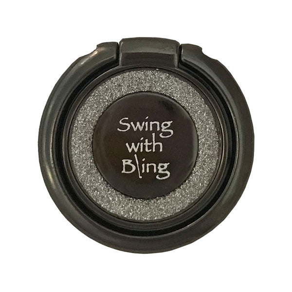 silver and black Swing With Bling Glittered Cell Phone Finger Ring Holder