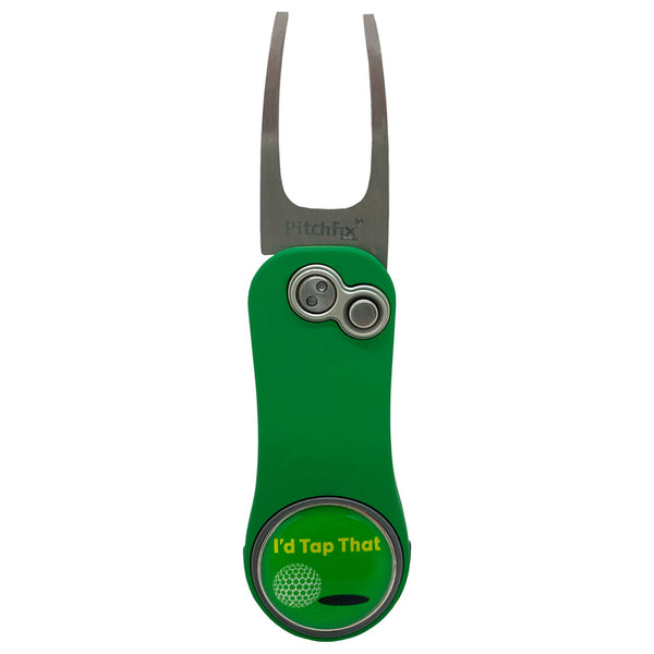Green Pitchfix Divot Tool With Removable I'd Tap That Golf Ball Marker