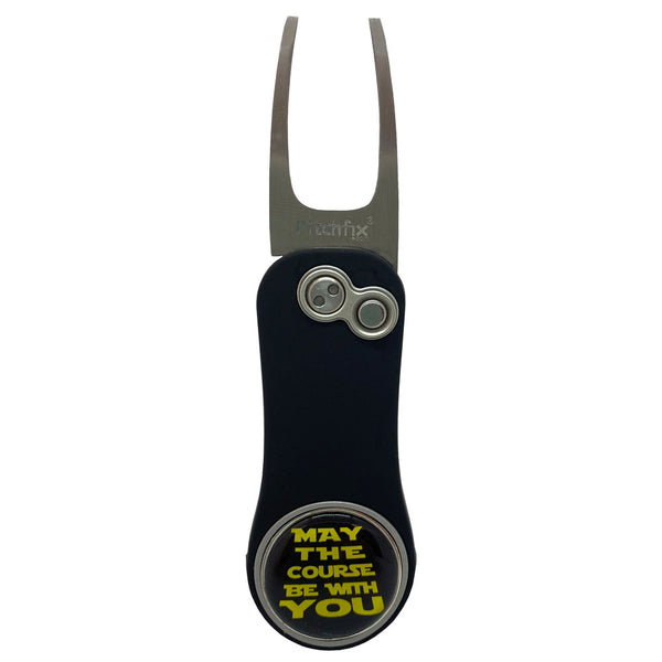 Black Pitchfix Divot Tool With Removable May The Course Be With You Golf Ball Marker