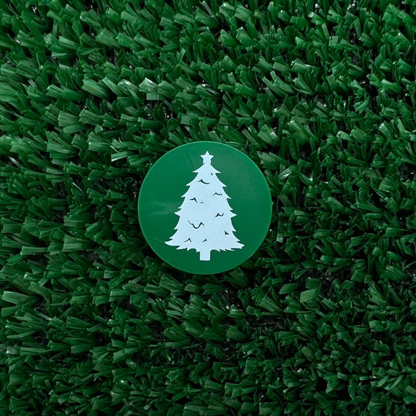 Dark Green & White Christmas Tree Quarter Size Plastic Golf Ball Marker