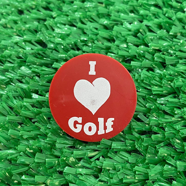 I Love (Heart) Golf Quarter Size Plastic Golf Ball Marker