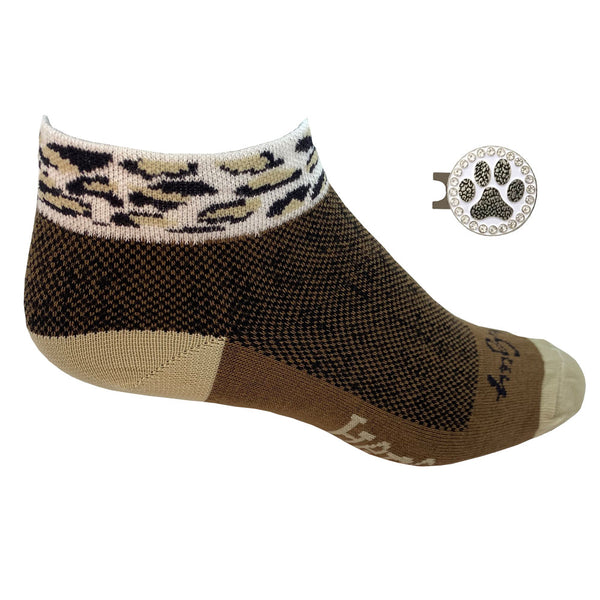 cougar print women's golf socks with paw print ball marker