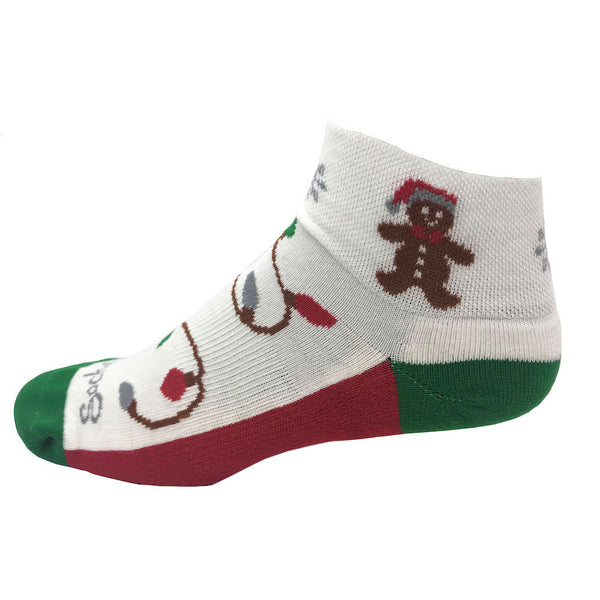 holiday women's golf socks with gingerbread man on cuff