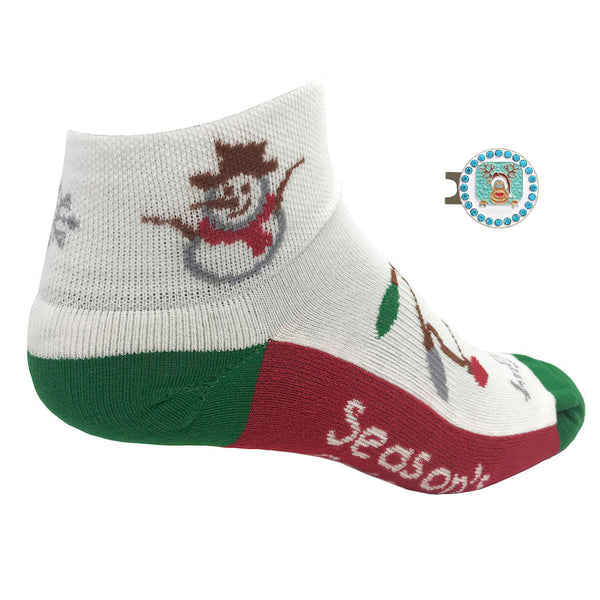 holiday women's golf sock with reindeer ball marker