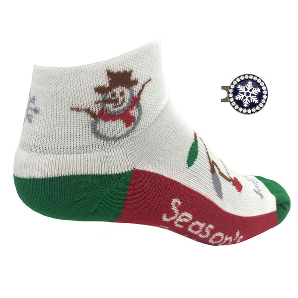 holiday women's golf sock with snowflake ball marker