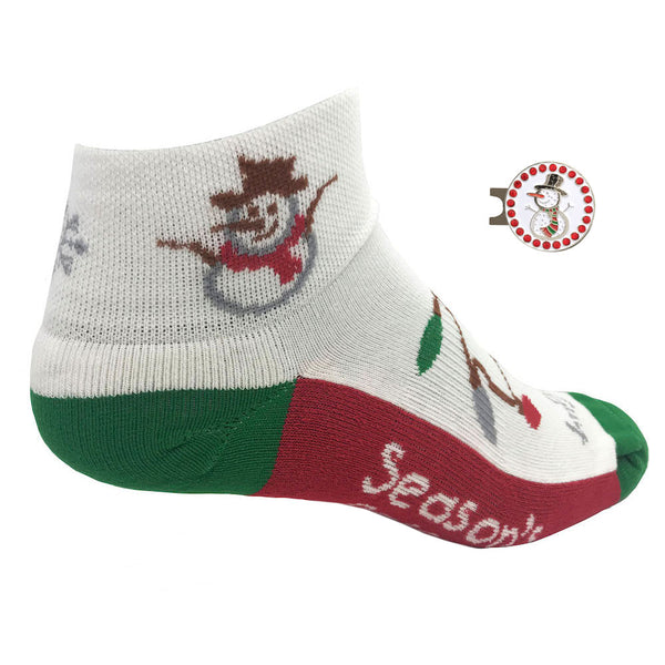 holiday women's golf sock with snowman ball marker