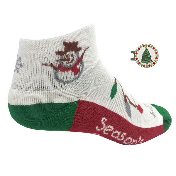 holiday women's golf sock with Christmas tree ball marker