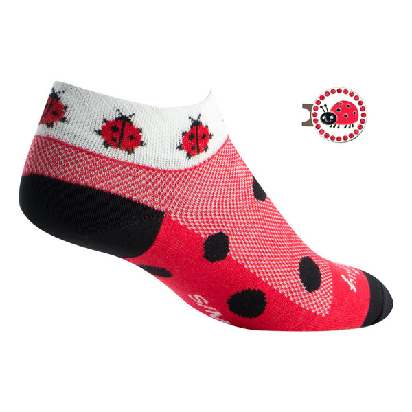 ladybug women's golf socks with bling ball marker