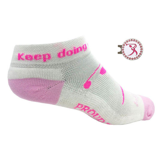 breast cancer pink ribbon golf women's golf socks with ball marker