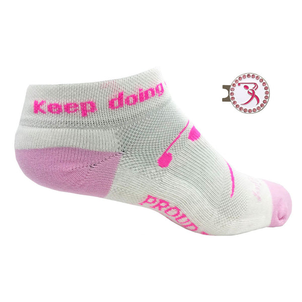 breast cancer pink ribbon golf women's golf socks with ball marker