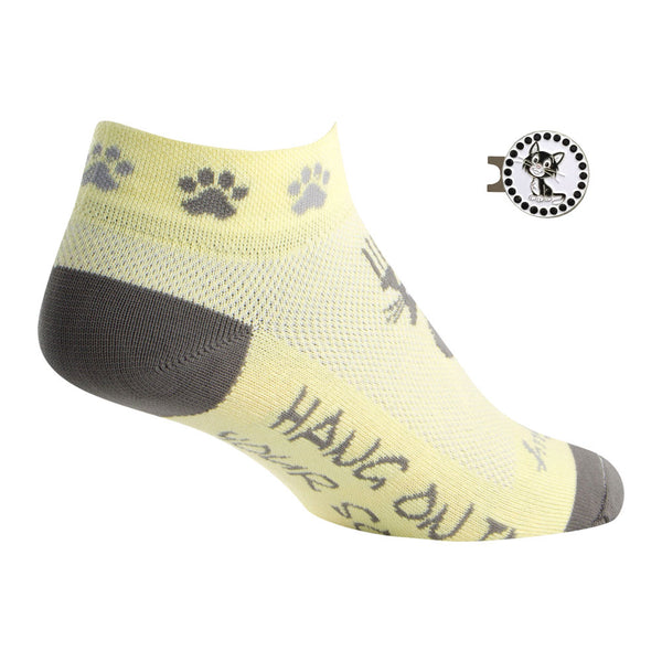 yellow cat women's golf sock with bling ball marker