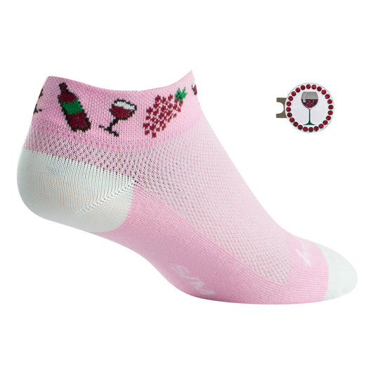 vino women's golf socks with bling red wine golf ball marker