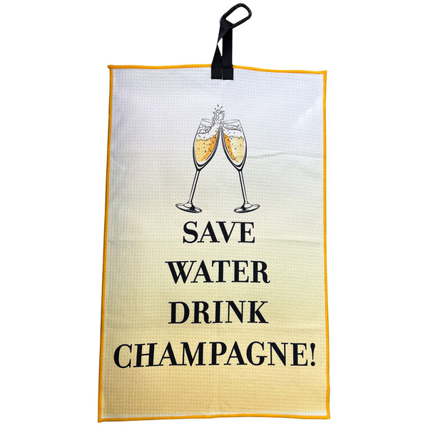 Save Water Drink Champagne (Bubbles) Waffle Golf Towel With Carabiner Clip