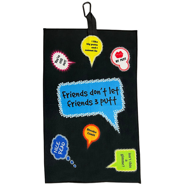 Giggle Golf Friends/ Funny Putting Saying Black Waffle Golf Towel With Carabiner Clip