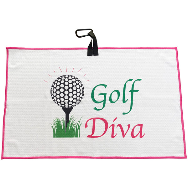 golf diva waffle white golf towel with carabiner clip