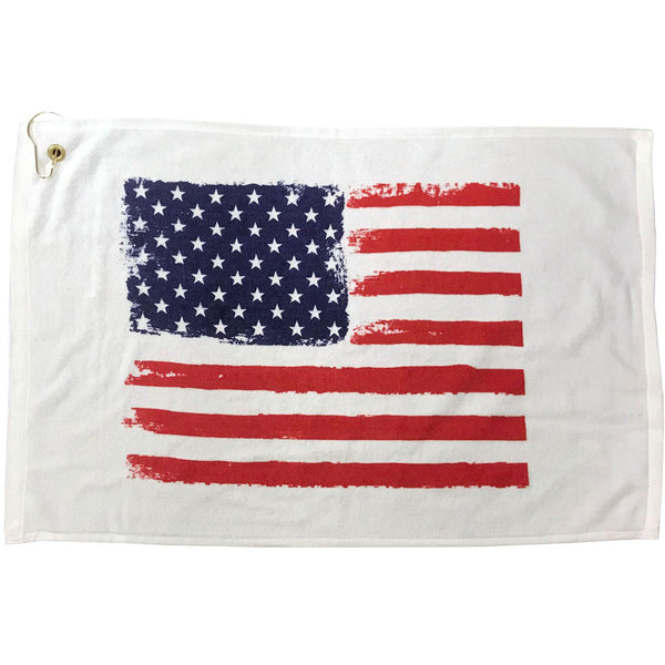 usa flag cotton terry velour golf towel with grommet and hook