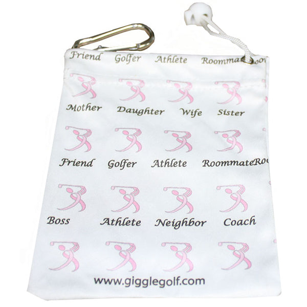 side two of the pink ribbon golfer clip on golf tee bag