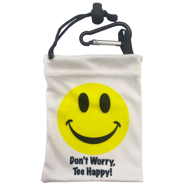 side two of the don't worry tee happy clip on golf tee bag
