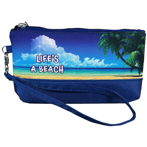 life's a beach tropical scene Wristlet Pouch With Strap